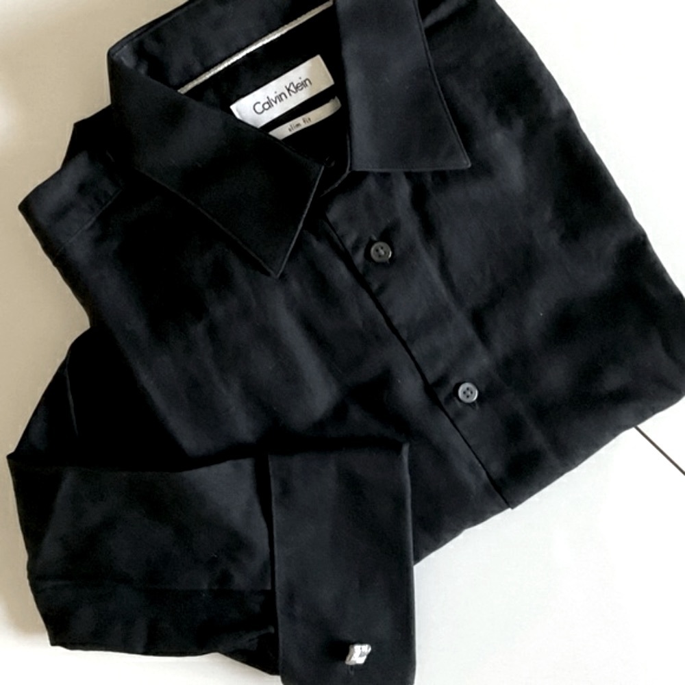Calvin Klein Shirt Cuffs Links Black Slimfit 15, 32-33